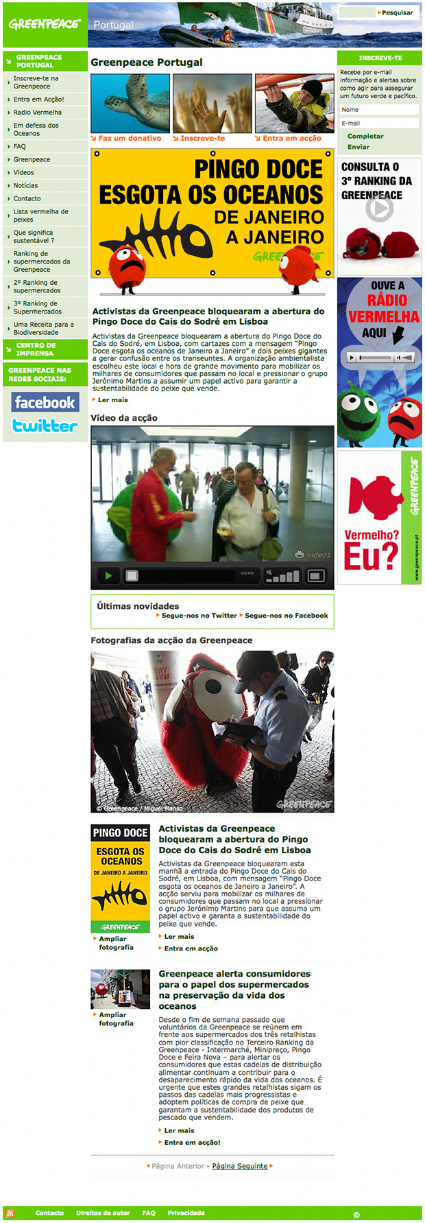 [ Screenshot of Greenpeace's Portugal Planet 2 website ]