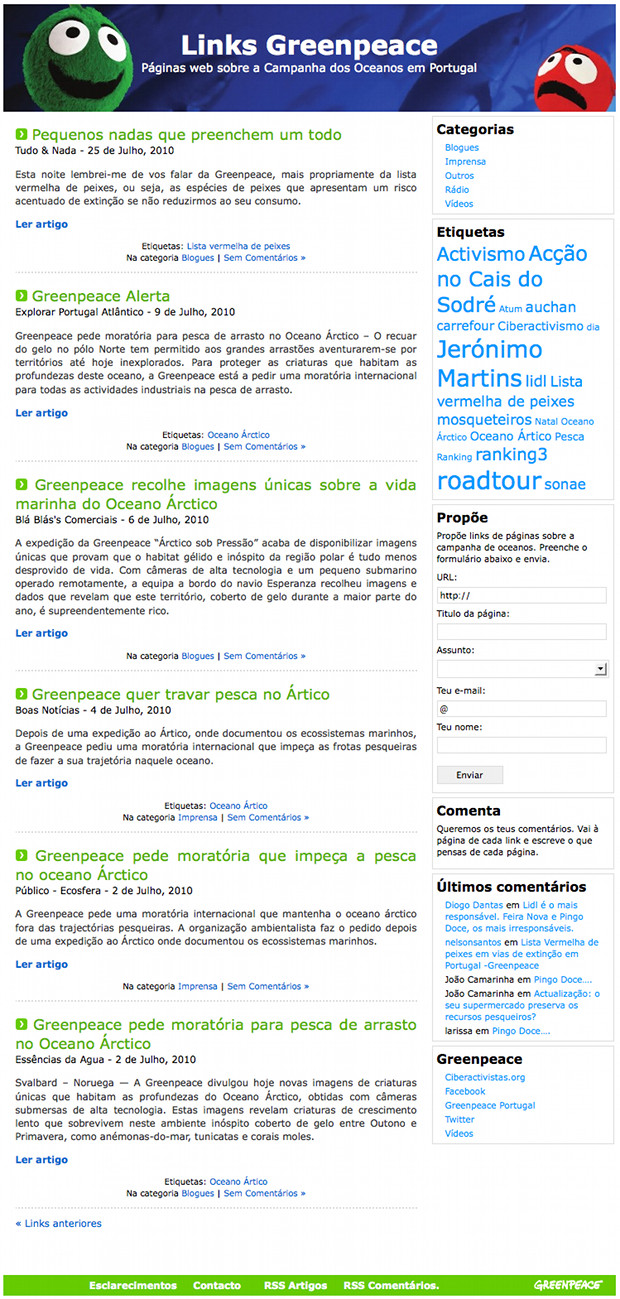 [ Screenshot of Aggregator Links Greenpeace ]