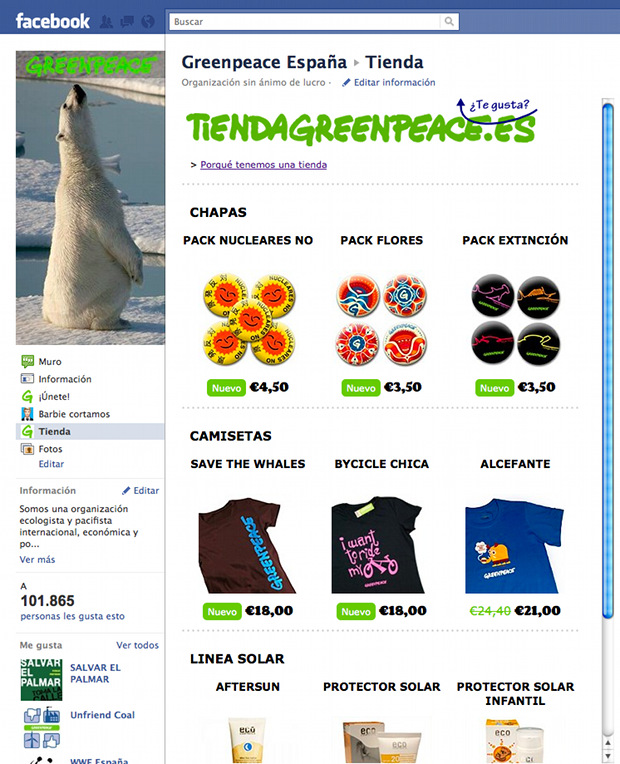 Online store showcase - Facebook App for Greenpeace